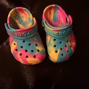 CROCS Kids' Tie-Dye Clogs in Pink, Turquoise & Yellow